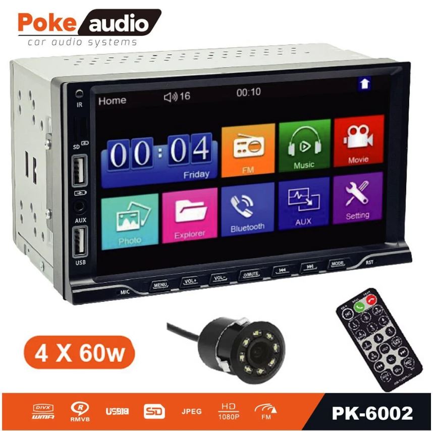 Double Din Teyp 7 İnch 4x60 Watt 2xusb Şarjlı Kameralı Poke Pk-6002